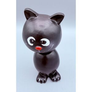 Vintage Wood Bobble Head Black Cat